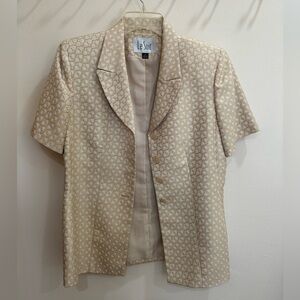 Vintage Le Suit Beige Patterned Short Sleeve Jacket & Skirt Set
